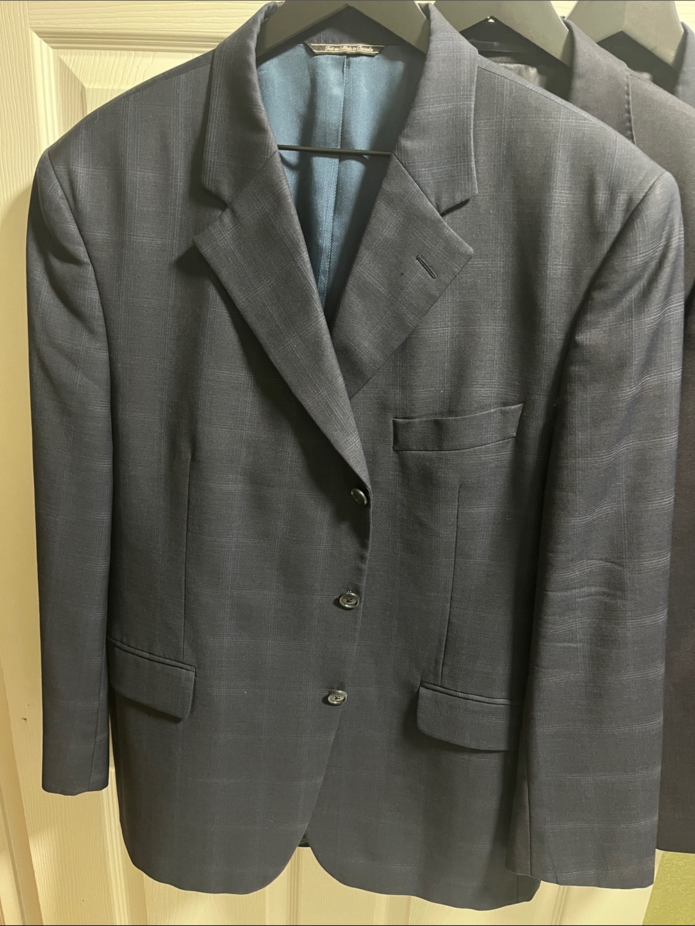 Classic Navy Plaid J. Victor Three-Button Men's Blazer